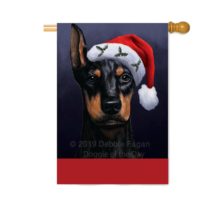 Personalized Christmas Holidays Doberman Dog Wearing Santa Hat Portrait Head Custom House Flag FLG-DOTD-A59882