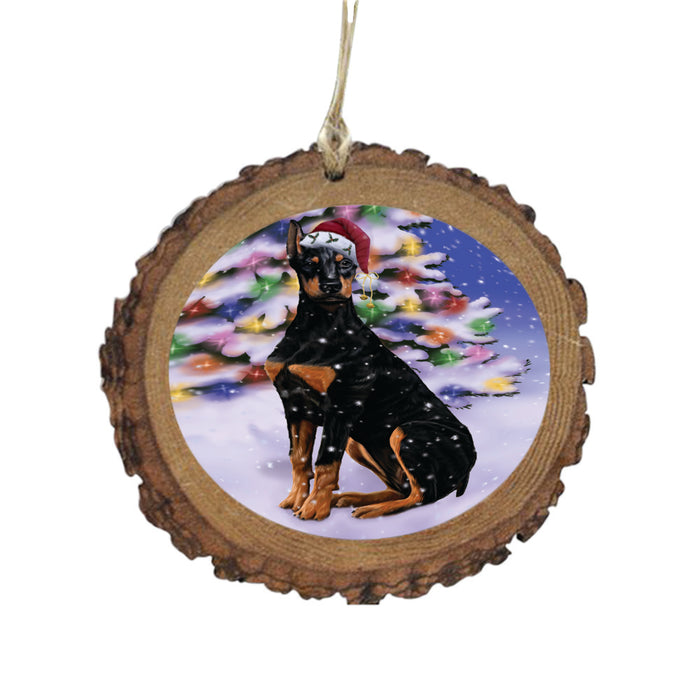 Winterland Wonderland Doberman Dog In Christmas Holiday Scenic Background Wooden Christmas Ornament WOR49570