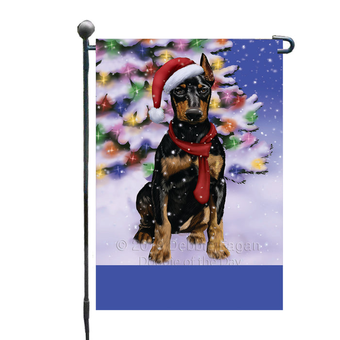 Personalized Winterland Wonderland Doberman Dog In Christmas Holiday Scenic Background Custom Garden Flags GFLG-DOTD-A61308