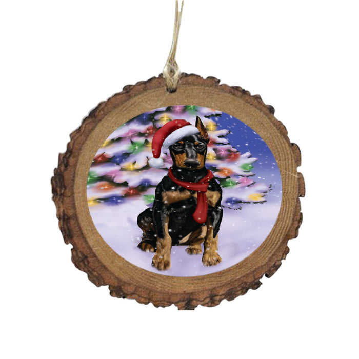 Winterland Wonderland Doberman Dog In Christmas Holiday Scenic Background Wooden Christmas Ornament WOR49571