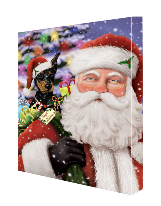 Christmas Santa with Presents and Doberman Pinscher Dog Canvas Wall Art - Premium Quality Ready to Hang Room Decor Wall Art Canvas - Unique Animal Printed Digital Painting for Decoration