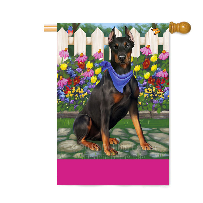 Personalized Spring Floral Doberman Dog Custom House Flag FLG-DOTD-A62908