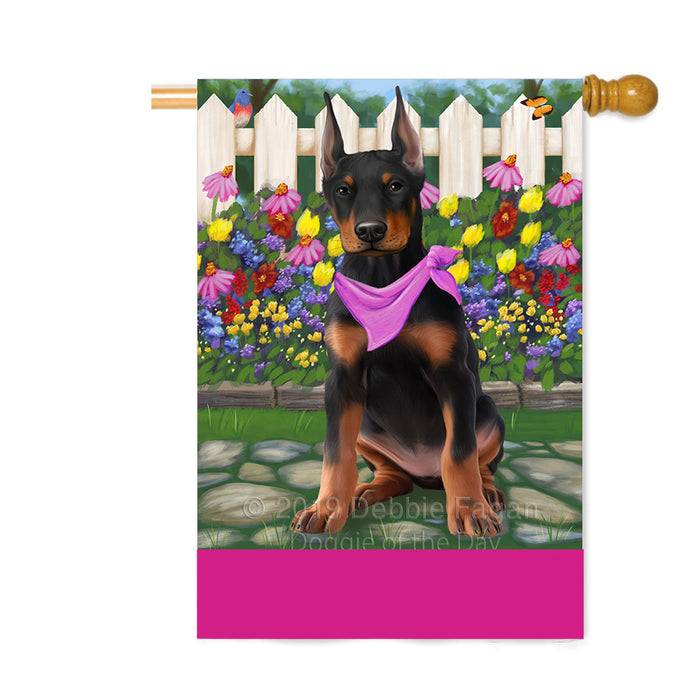 Personalized Spring Floral Doberman Dog Custom House Flag FLG-DOTD-A62910
