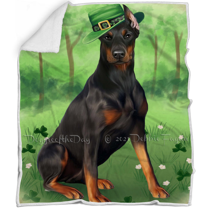 St. Patricks Day Irish Portrait Doberman Pinscher Dog Blanket BLNKT54759