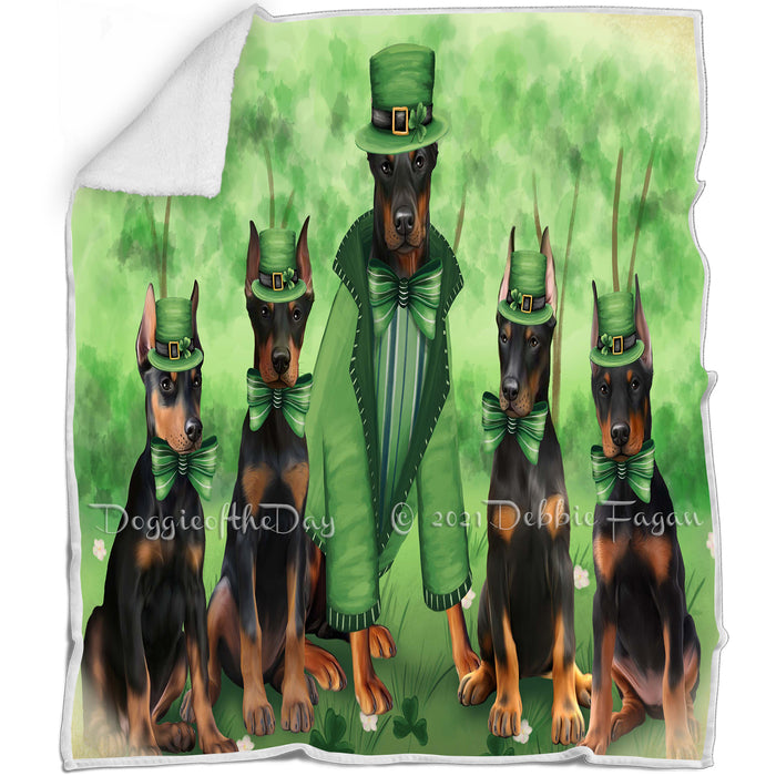 St. Patricks Day Irish Family Portrait Doberman Pinschers Dog Blanket BLNKT54768