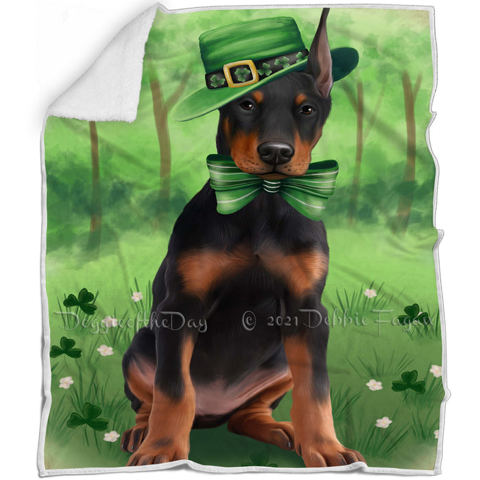 St. Patricks Day Irish Portrait Doberman Pinscher Dog Blanket BLNKT54777