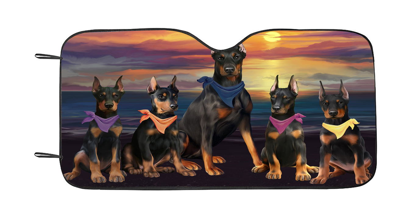 Family Sunset Portrait Doberman Dogs Car Sun Shade