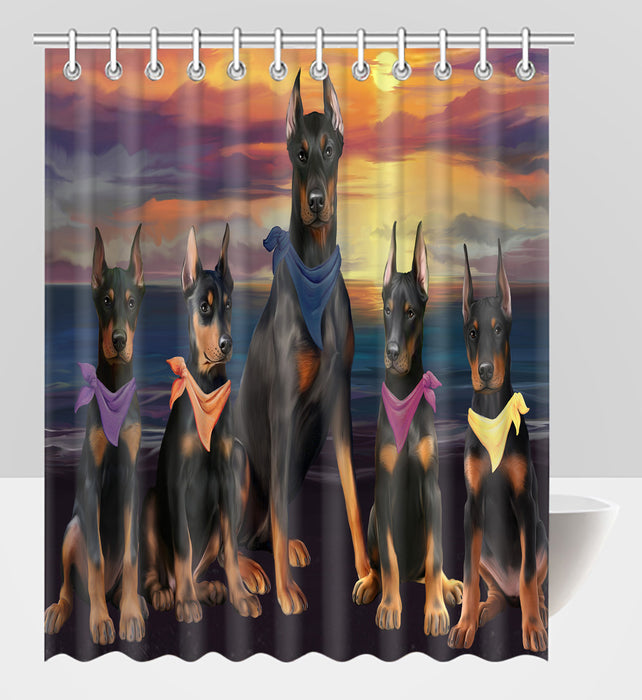 Family Sunset Portrait Doberman Dogs Shower Curtain