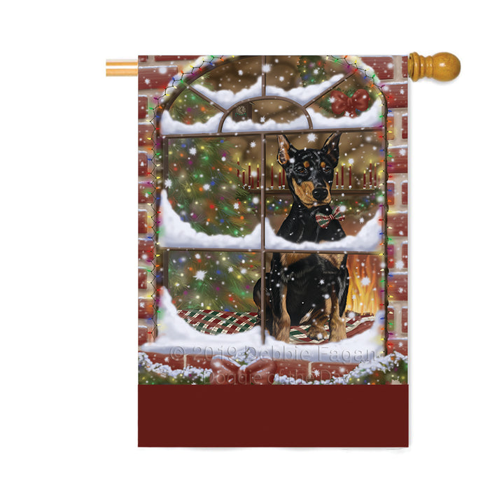 Personalized Please Come Home For Christmas Doberman Dog Sitting In Window Custom House Flag FLG-DOTD-A60216