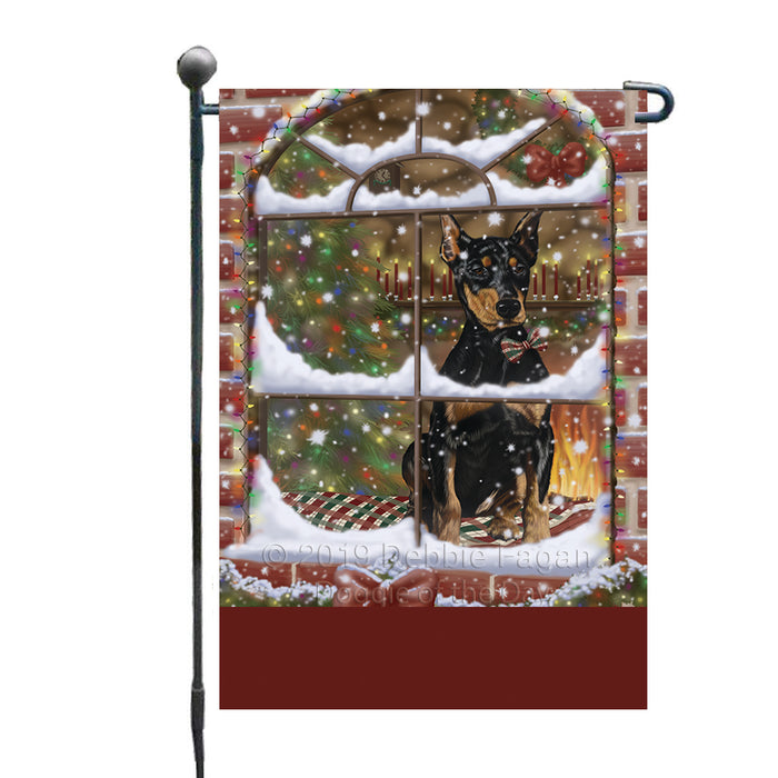 Personalized Please Come Home For Christmas Doberman Dog Sitting In Window Custom Garden Flags GFLG-DOTD-A60160
