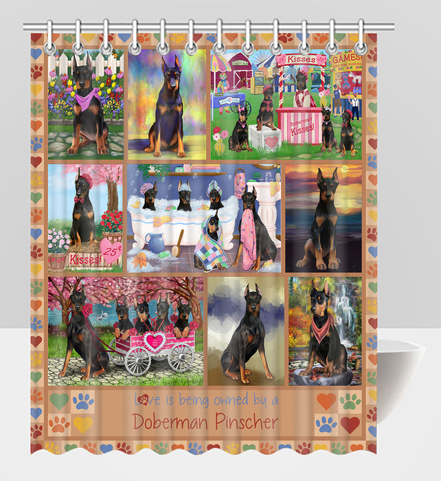 Love is Being Owned Doberman Dogs Beige Shower Curtain