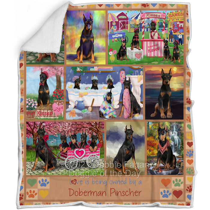Love is Being Owned Doberman Pinscher Dogs Beige Blanket BLNKT143514