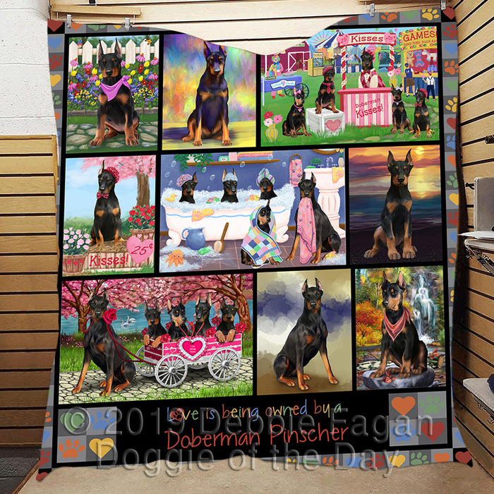 Love is Being Owned Doberman Dogs Grey Quilt