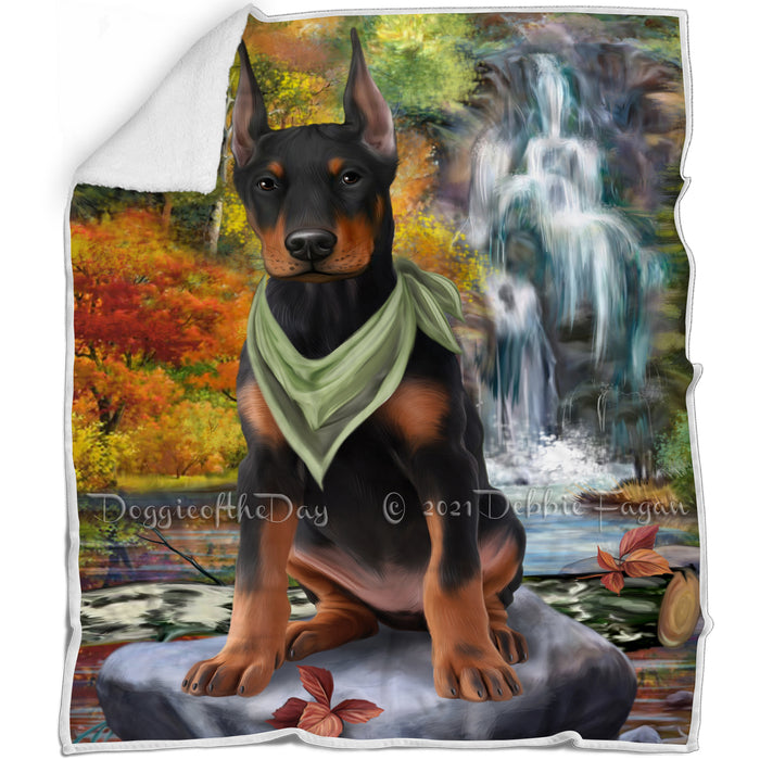 Scenic Waterfall Doberman Pinscher Dog Blanket BLNKT83667
