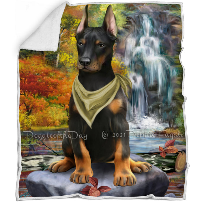 Scenic Waterfall Doberman Pinscher Dog Blanket BLNKT83676