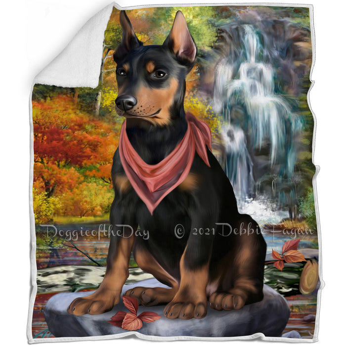 Scenic Waterfall Doberman Pinscher Dog Blanket BLNKT83685