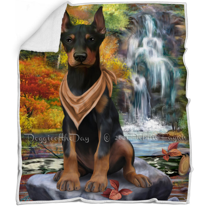 Scenic Waterfall Doberman Pinscher Dog Blanket BLNKT83694