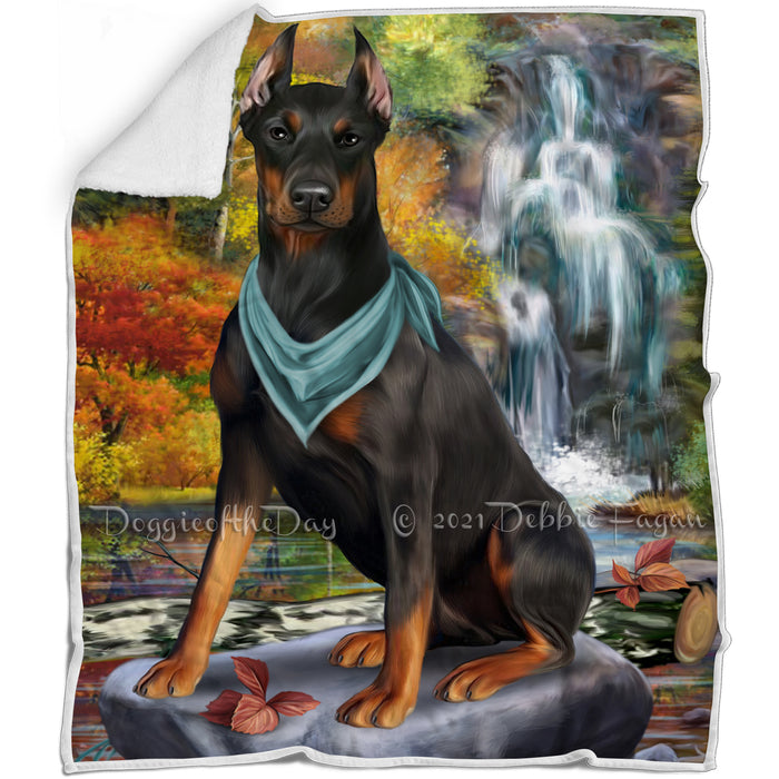 Scenic Waterfall Doberman Pinscher Dog Blanket BLNKT83703