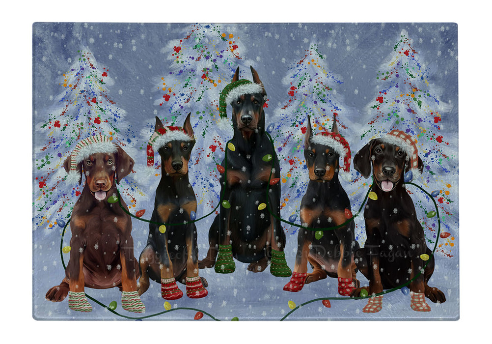 Christmas Lights and Doberman Dogs Cutting Board - For Kitchen - Scratch & Stain Resistant - Designed To Stay In Place - Easy To Clean By Hand - Perfect for Chopping Meats, Vegetables