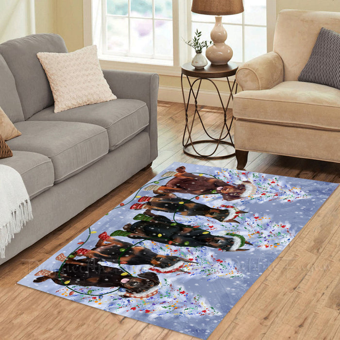 Christmas Lights and Doberman Dogs Area Rug - Ultra Soft Cute Pet Printed Unique Style Floor Living Room Carpet Decorative Rug for Indoor Gift for Pet Lovers