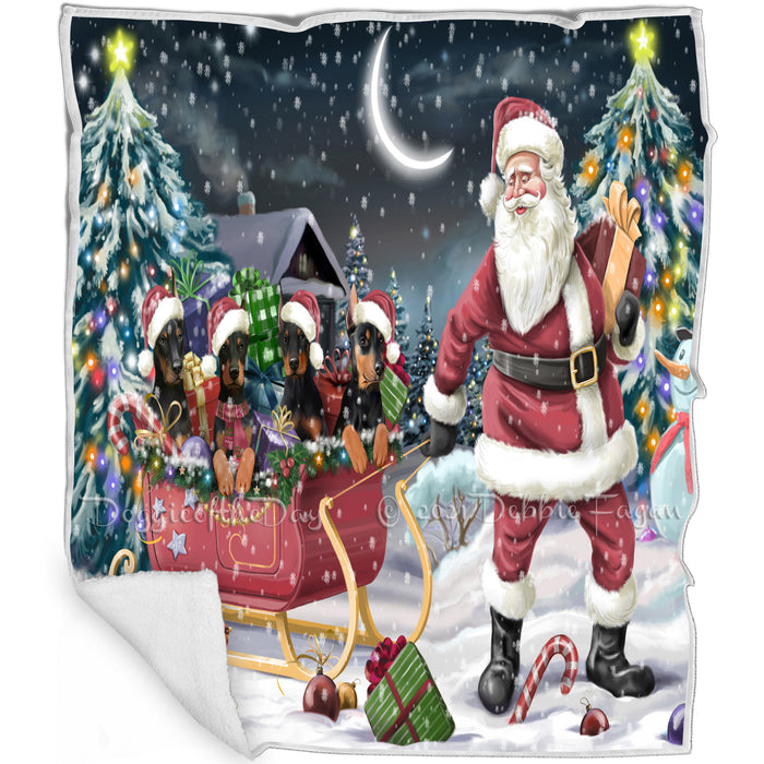 Merry Christmas Happy Holiday Santa Sled Doberman Pinscher Dogs Blanket D271
