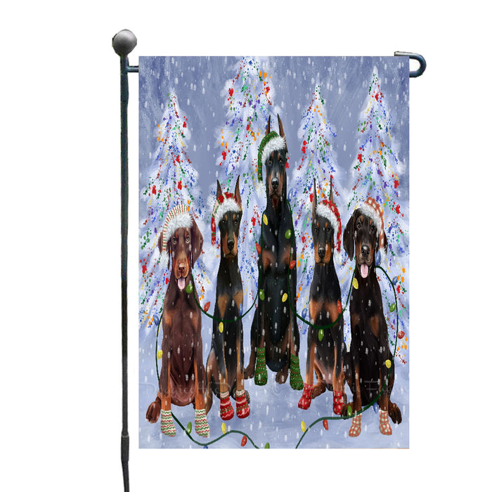 Christmas Lights and Doberman Dogs Garden Flags- Outdoor Double Sided Garden Yard Porch Lawn Spring Decorative Vertical Home Flags 12 1/2"w x 18"h