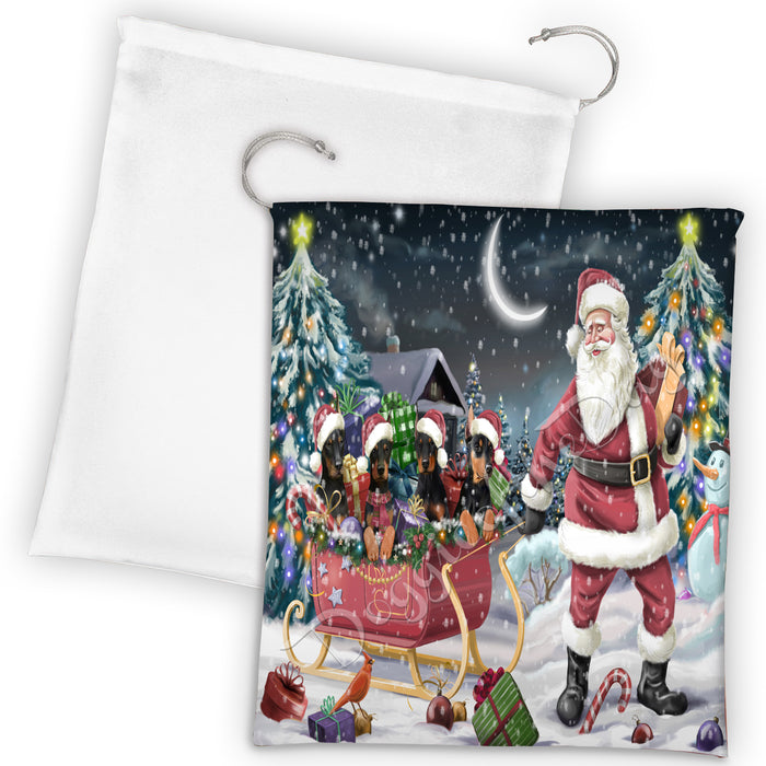 Santa Sled Dogs Christmas Happy Holidays Doberman Dogs Drawstring Laundry or Gift Bag LGB48696