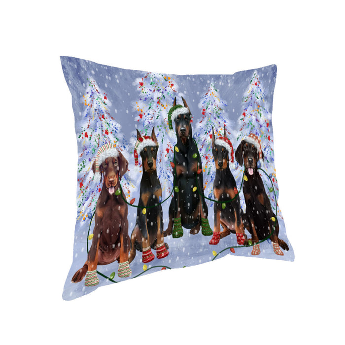 Christmas Lights and Doberman Dogs Pillow with Top Quality High-Resolution Images - Ultra Soft Pet Pillows for Sleeping - Reversible & Comfort - Ideal Gift for Dog Lover - Cushion for Sofa Couch Bed - 100% Polyester