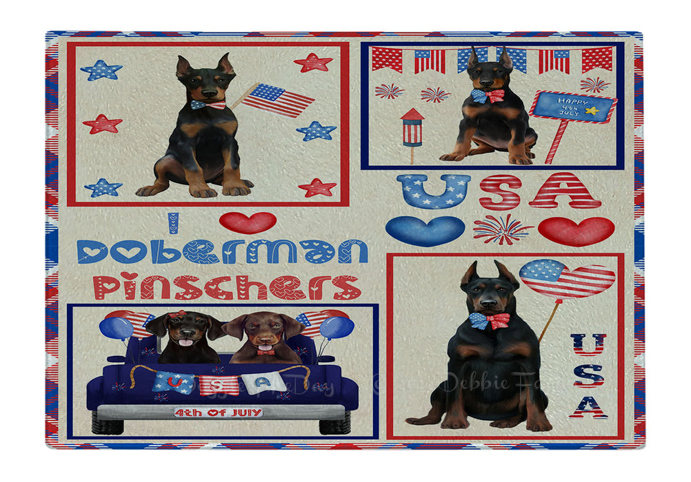 4th of July Independence Day I Love USA Doberman Dogs Cutting Board - For Kitchen - Scratch & Stain Resistant - Designed To Stay In Place - Easy To Clean By Hand - Perfect for Chopping Meats, Vegetables