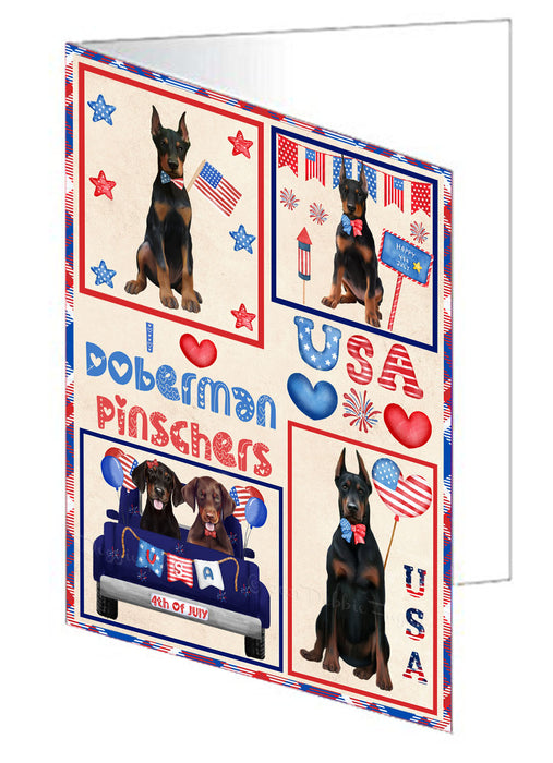4th of July Independence Day I Love USA Doberman Dogs Handmade Artwork Assorted Pets Greeting Cards and Note Cards with Envelopes for All Occasions and Holiday Seasons