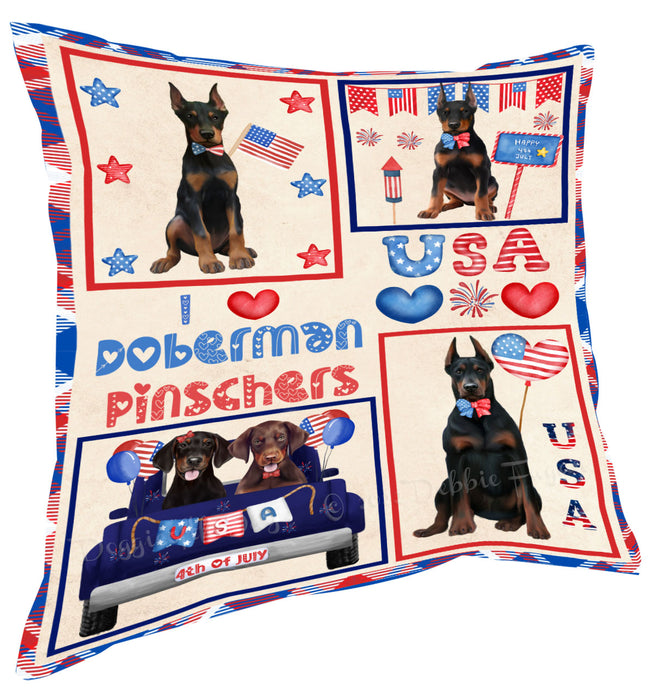 4th of July Independence Day I Love USA Doberman Dogs Pillow with Top Quality High-Resolution Images - Ultra Soft Pet Pillows for Sleeping - Reversible & Comfort - Ideal Gift for Dog Lover - Cushion for Sofa Couch Bed - 100% Polyester