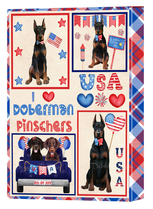 4th of July Independence Day I Love USA Doberman Dogs Canvas Wall Art - Premium Quality Ready to Hang Room Decor Wall Art Canvas - Unique Animal Printed Digital Painting for Decoration