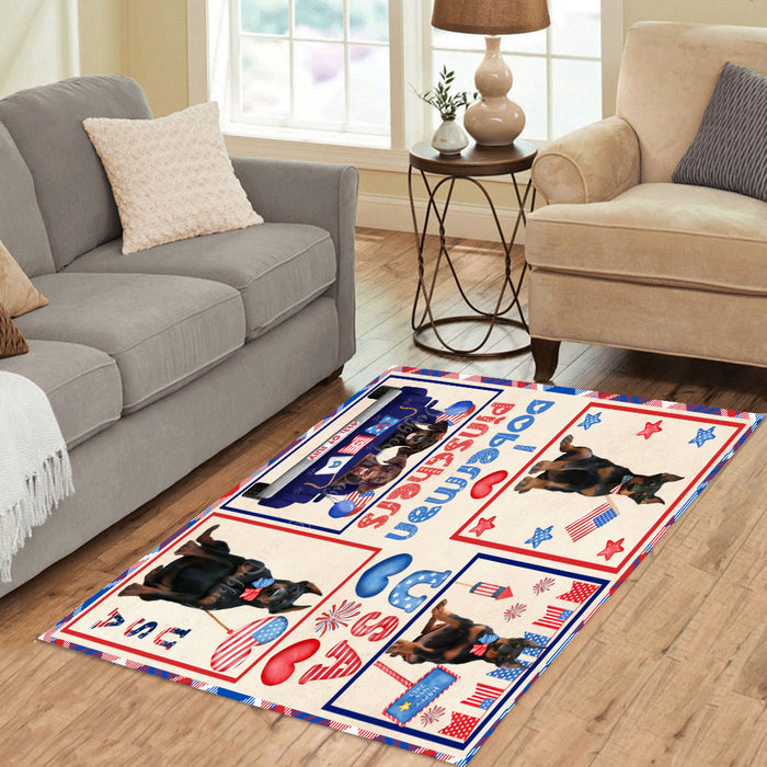 4th of July Independence Day I Love USA Doberman Dogs Area Rug - Ultra Soft Cute Pet Printed Unique Style Floor Living Room Carpet Decorative Rug for Indoor Gift for Pet Lovers