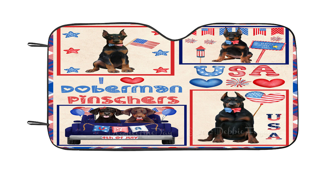 4th of July Independence Day I Love USA Doberman Dogs Car Sun Shade Cover Curtain