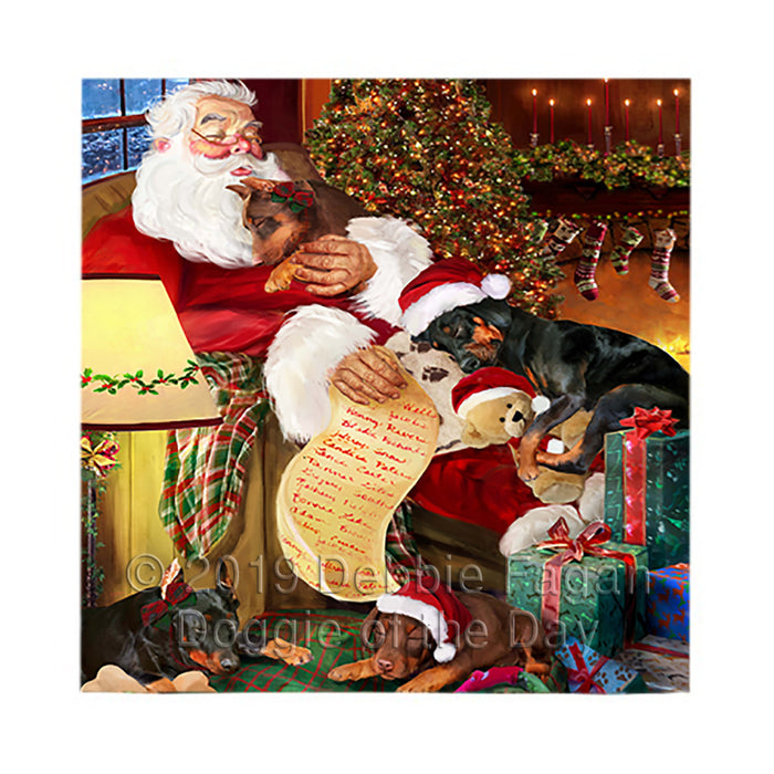 Santa Sleeping with Doberman Pinscher Dogs Square Towel 