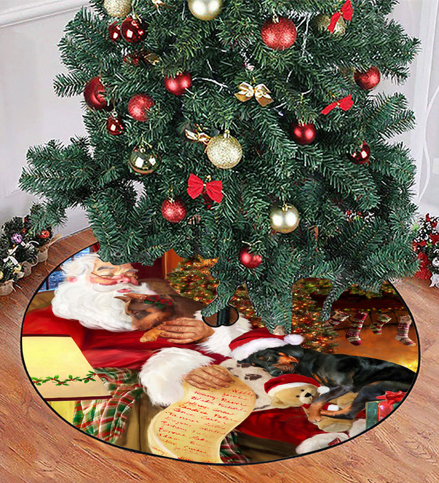 Santa Sleeping with Doberman Pinscher Dogs Christmas Tree Skirt