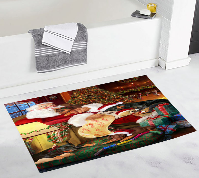 Santa Sleeping with Doberman Pinscher Dogs Bath Mat