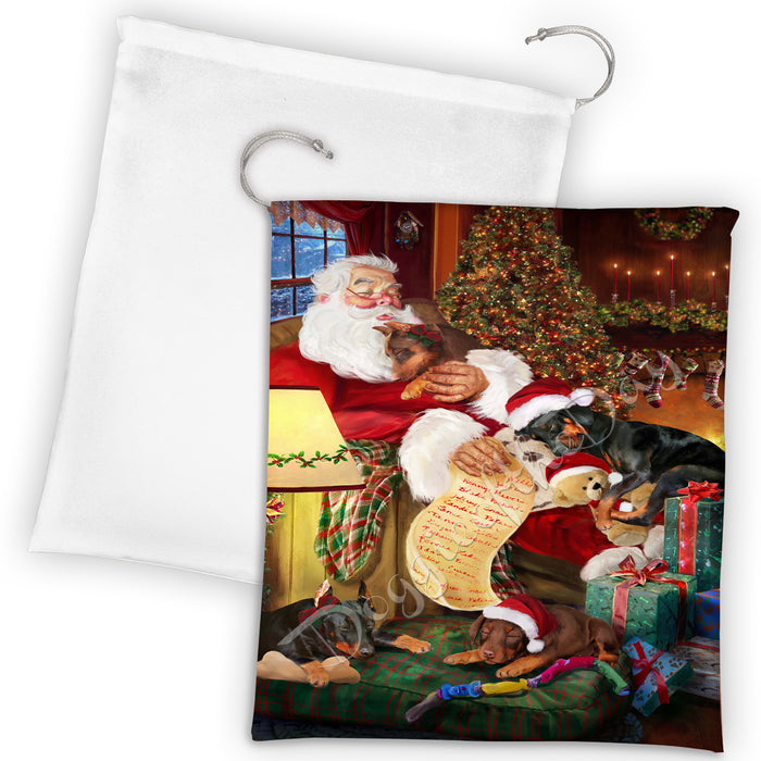 Santa Sleeping with Doberman Pinscher Dogs Drawstring Laundry or Gift Bag LGB48808