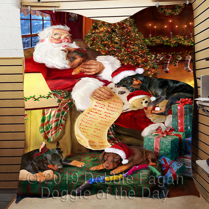 Santa Sleeping with Doberman Pinscher Dogs Quilt