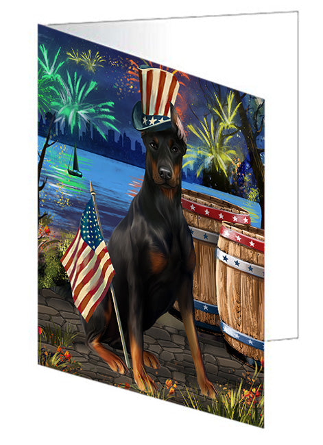 4th of July Independence Day Fireworks Doberman Pinscher Dog at the Lake Handmade Artwork Assorted Pets Greeting Cards and Note Cards with Envelopes for All Occasions and Holiday Seasons GCD57473