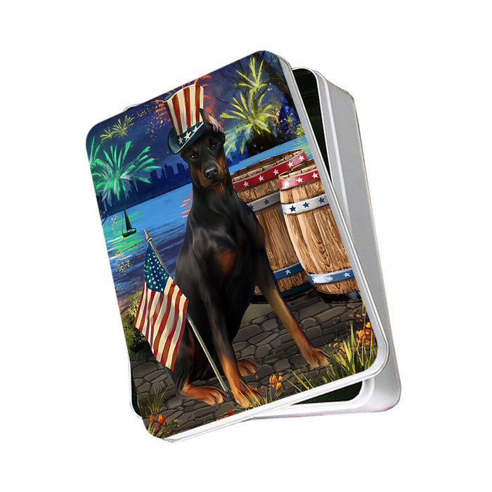 4th of July Independence Day Fireworks Doberman Pinscher Dog at the Lake Photo Storage Tin PITN51148