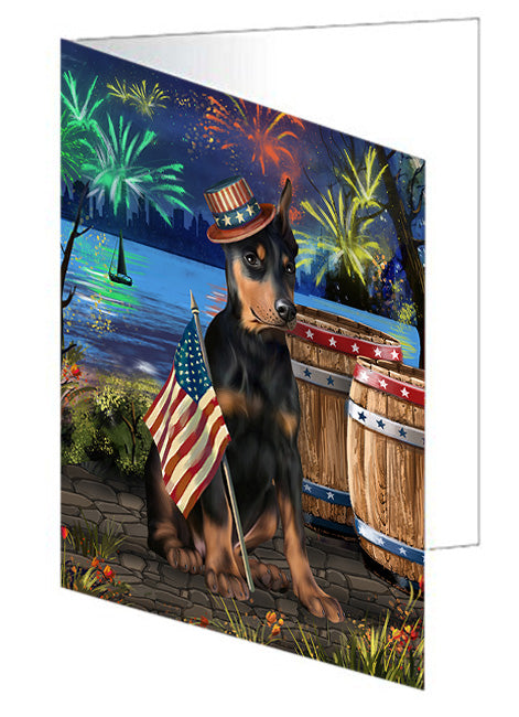 4th of July Independence Day Fireworks Doberman Pinscher Dog at the Lake Handmade Artwork Assorted Pets Greeting Cards and Note Cards with Envelopes for All Occasions and Holiday Seasons GCD57476