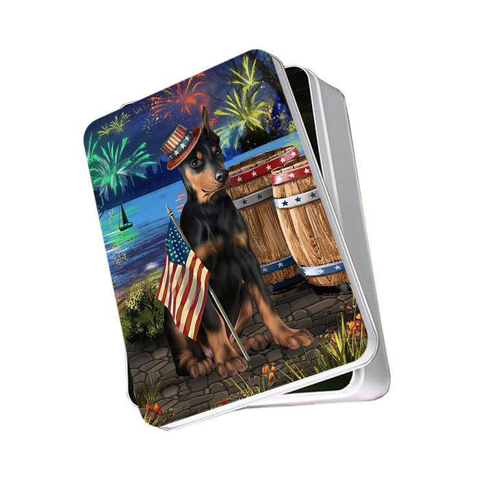 4th of July Independence Day Fireworks Doberman Pinscher Dog at the Lake Photo Storage Tin PITN51149