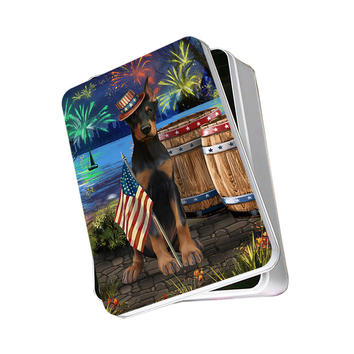 4th of July Independence Day Fireworks Doberman Pinscher Dog at the Lake Photo Storage Tin PITN51150