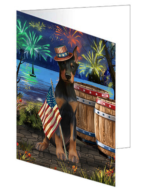 4th of July Independence Day Fireworks Doberman Pinscher Dog at the Lake Handmade Artwork Assorted Pets Greeting Cards and Note Cards with Envelopes for All Occasions and Holiday Seasons GCD57479