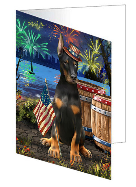 4th of July Independence Day Fireworks Doberman Pinscher Dog at the Lake Handmade Artwork Assorted Pets Greeting Cards and Note Cards with Envelopes for All Occasions and Holiday Seasons GCD57482