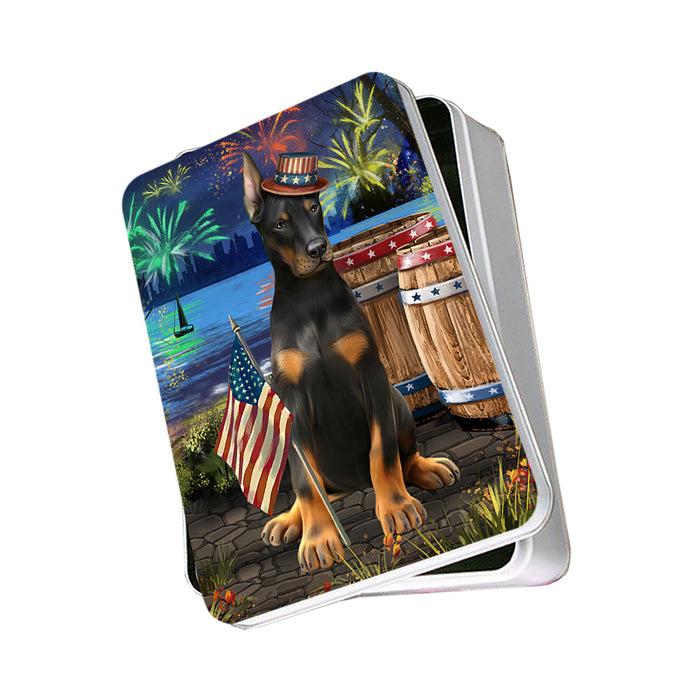 4th of July Independence Day Fireworks Doberman Pinscher Dog at the Lake Photo Storage Tin PITN51151