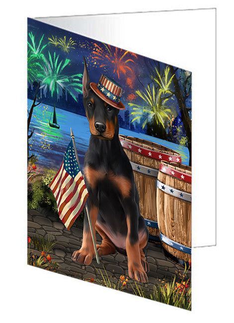 4th of July Independence Day Fireworks Doberman Pinscher Dog at the Lake Handmade Artwork Assorted Pets Greeting Cards and Note Cards with Envelopes for All Occasions and Holiday Seasons GCD57485