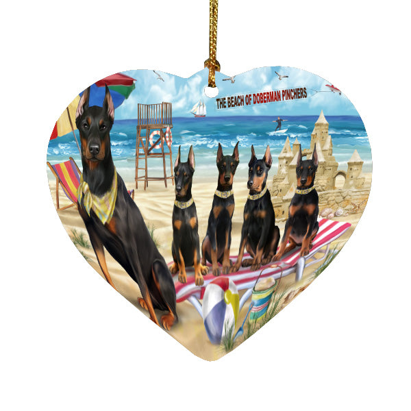 Pet Friendly Beach Doberman Pinscher Dogs Heart Christmas Ornament HPORA58855