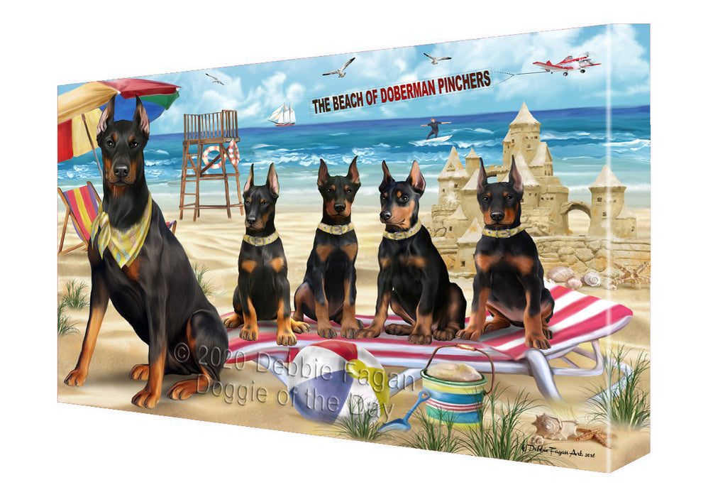 Pet Friendly Beach Doberman Pinscher Dogs Canvas Wall Art - Premium Quality Ready to Hang Room Decor Wall Art Canvas - Unique Animal Printed Digital Painting for Decoration
